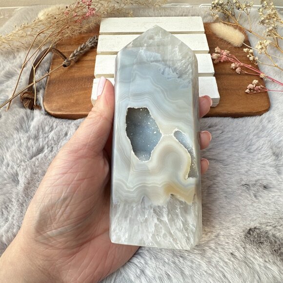Gorgeous Agate Tower with Druzy | Agate Polished Point - Picture 5 of 7